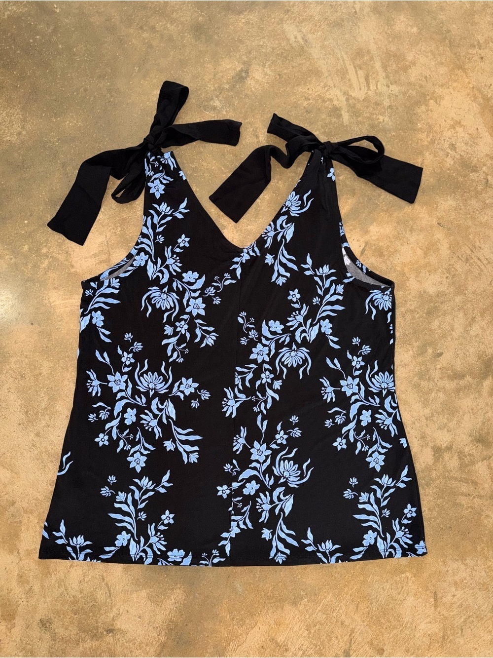 Cato Floral Tie Shoulder Tank Top NWT Black Blue Sleeveless Large - Picture 2 of 10